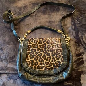 Michael Kora saddle bag. Black leather w/ cheetah.